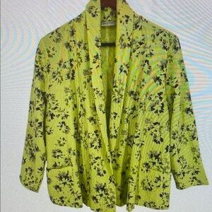 Habitat Sz Small Lime Green Open Front Wearable Art Blouse Shirt Top Floral